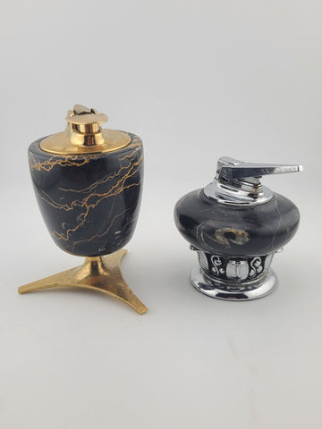 Pair Ronson Mid Century Marble Table Lighter England USA Atomic Barware Untested