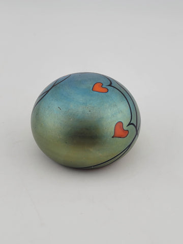 Rare Orient & Flume Iridescent Art Glass Paperweight Flowers Signed May Of 1975