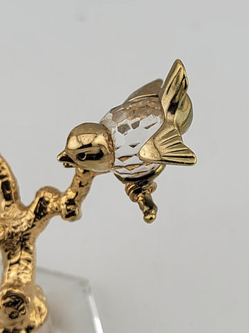 Vintage Swarovski Style Crystal Trimlite & Gold P Love Birds On Tree Figurine.