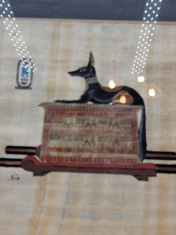 Vintage Anubis Papyrus Hand Painted Egyptian Art framed Made in Egypt W COA.