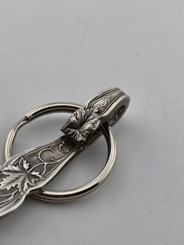 Antique Sterling Silver Spoon Handle Keychain Floral Art Nouveau 28.4g