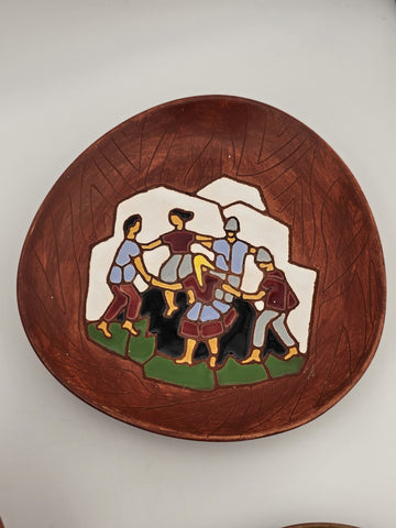 Vtg Keramos Hand Painted Art Pottery Bowl & Plates Lot 7 Mid Century Figurative