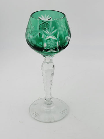 Set Of 4 Lausitzer Bohemian Crystal Green Cut Glass Etched. No Chips Or Cracks