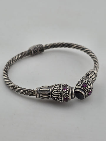 925 Sterling Silver Handmade Tribal Kada Bangle Bracelet Unisex Vintage