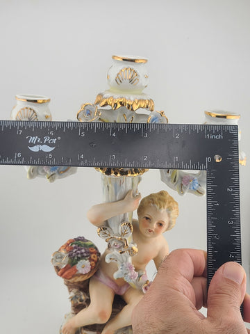 Early 20th C Italian OM Porcelain Cherub Figural 3-Light Candelabra Rococo Style