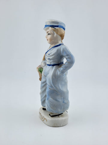 Vintage Dutch Boy with Basket Figurine Occupied Japan Porcelain 6 1/4”