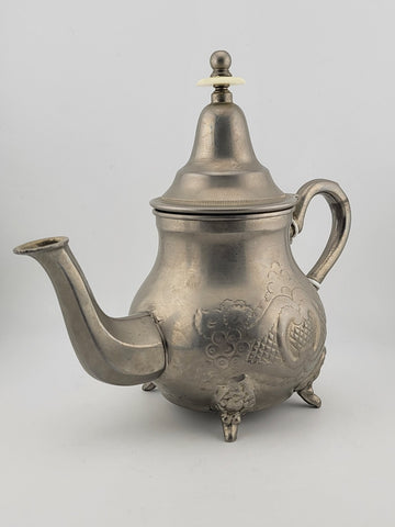 Vintage Antique Hand Made Silver Plated Moroccan Teapot With Feet. Stamped.