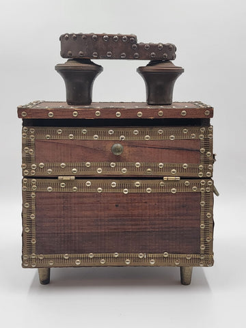 Rare Antique One Of A Kind Large Middle East Solid Wood & Copper Shoe Shine Box.