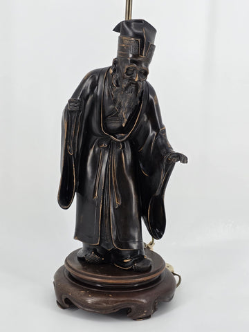 Rare 19th C Antique Japanese Meiji Bronze Sculpture / Lamp Statue of Old Monk