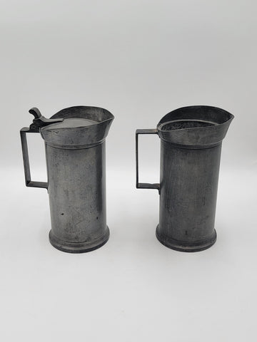 Antique Set Of 2 1840's Dutch Pewter Flagon Tudorrose KAN LITRE Touchmarks 10 In