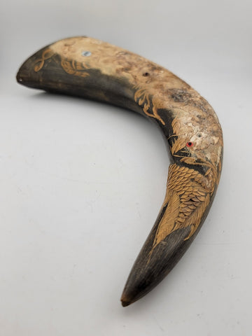 19th Cent. Antique Handcarved Asian Buffalo horn with dragon and Tiger Carvings.