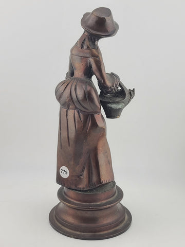 Antique French Bronze Peasant Girl Figurine c.1900 Art Nouveau 8” Statue