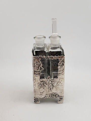 Rare Antique 1936 C 2 Bottle Set Perfume Cologne Bottles Deutch Sterling Silver
