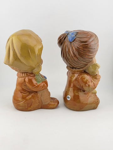 Vintage Set Of 2 Genuine Stoneware Girl Figurines Terracotta Made In Japan
