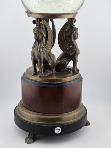 Antique Empire Revival Bronze Sphinx Jardiniere Stand on Marble Base W Glass Orb
