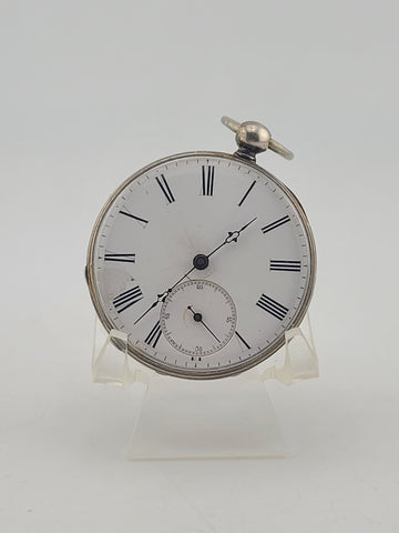 Antique C1890's Swiss Key Wind Pocket Watch Roman Dial Silver Case. Works. Read.