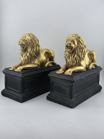 Rare Vintage Pair of Hollywood Regency Style Gold Gilt Lion Bookends. C1950's.