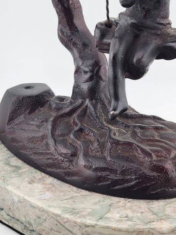 Antique Bronze Statue After Moreau Angel Swinging from Tree On A Marble Base.
