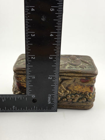 Antique Victorian Cherub Dresser Box – Composition Plaster Faux Bronze c1900