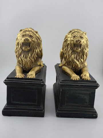 Rare Vintage Pair of Hollywood Regency Style Gold Gilt Lion Bookends. C1950's.