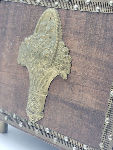 Rare Antique One Of A Kind Large Middle East Solid Wood & Copper Shoe Shine Box.