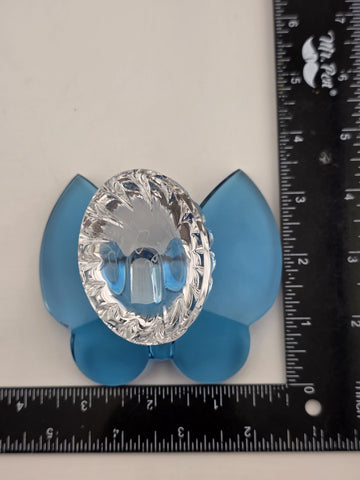 Vintage Waterford Crystal Blue Butterfly Figurine: Ribbed Pedestal Paperweight