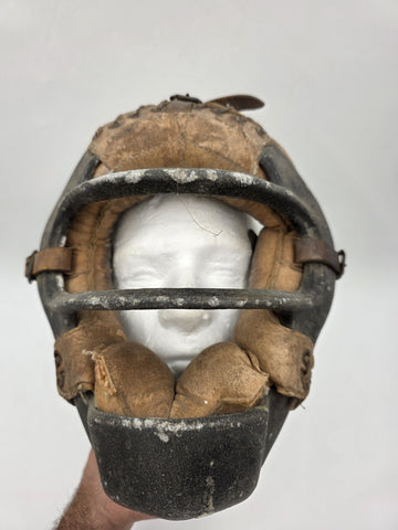 Rare Antique C 1920's Cast Iron & Leather Baseball Catcher Umpire Face Mask