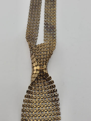 Vintage Gold & Silver Tone Mesh Tie Necklace Whiting Davis Style Fringe 70s
