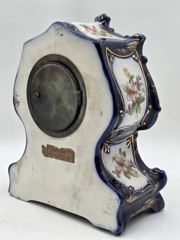 1889 WATERBURY Parlor No.98 Victorian Cobalt Blue Porcelain Ceramic Mantel Clock