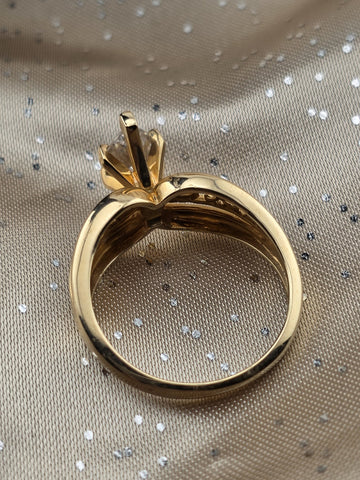 Antique 14K Solid Gold Marquise Ring Filigree Bypass Setting Size 7.5 W Box.
