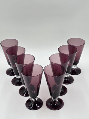 ANTIQUE SET OF 8 MID CENTURY MODERN BRYCE WILMINGTON AMETHYST 7" WATER GLASSES.