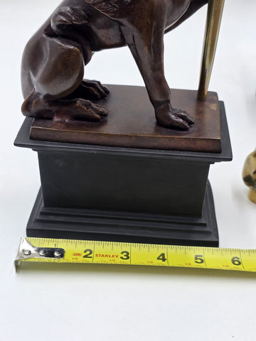 Rare Pair of Antique Late 19th C Heavy Bronze Griffin bookends/ Candleholders.