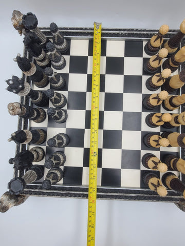 Rare Vintage Large Renaissance Style Resin Chess Set w Drawer Medieval Board 16”