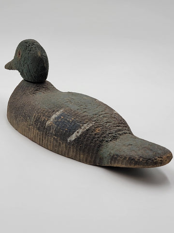 Antique C 1940s hand carved wood Folk Art swivel head drake duck decoy sculpture