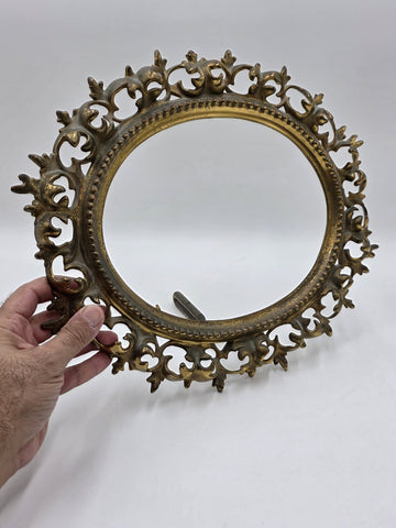 Rare Antique Baroque Victorian Ornate Gilt Brass Oval Frame Vanity Mirror/frame.