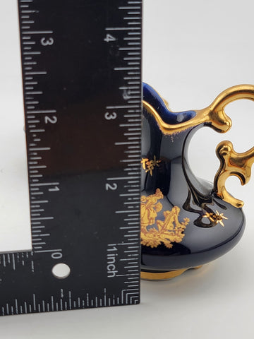 Set Of 3 Limoges Castel France Cobalt Blue 22 Karat Gold Pieces Courting Couple.
