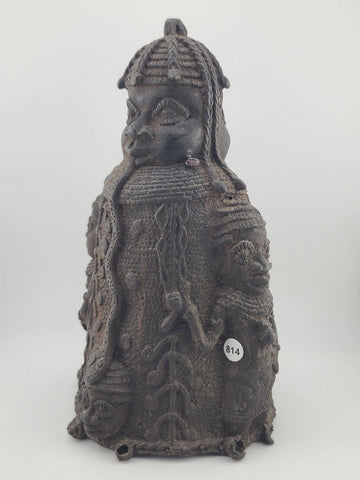 Vtg 1930's West African Bronze Ceremonial Bell Benin Yoruba Style Hand Cast 9in