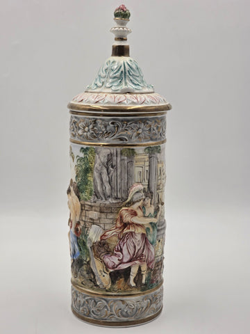 Vintage Capodimonte Cherub Angels Porcelain Hand Painted Pitcher Vase with Lid