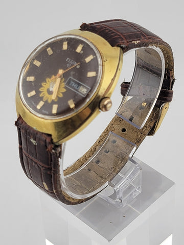 1970s ELGIN Gold Tone Automatic Watch Day Date 17 Jewels 352 Caliber SWISS Works