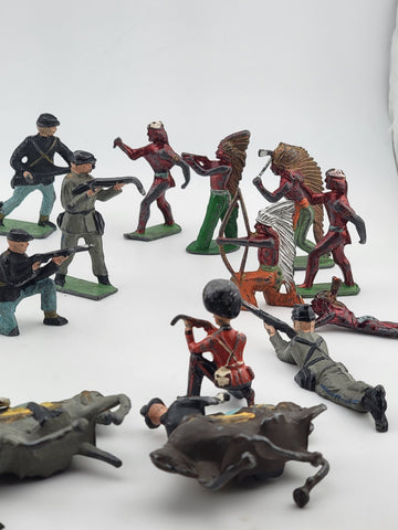 Large Lot Of Antique Britains Detailed Civil War/ Indian Toy soldiers lead metal