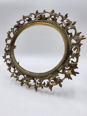 Rare Antique Baroque Victorian Ornate Gilt Brass Oval Frame Vanity Mirror/frame.