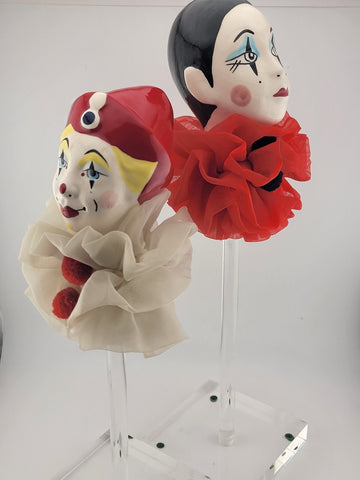 Vintage Collectible Set Of 2 Pierrot Arlequin & Clown Porcelain Display Figures