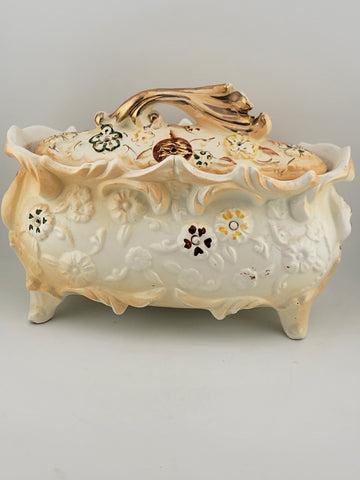 Antique Japan Hand Painted Gravy Boat w Handles and Lid Decorative Display Piece