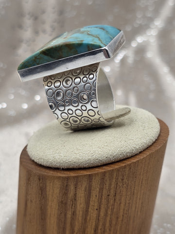 Large Natural Turquoise Sterling Silver Modern Statement Ring Wide Band Size 8.5