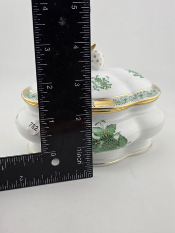 Vintage Collectible Herend Chinese Bouquet Green Cov Bonbon W/Bunny. Read.