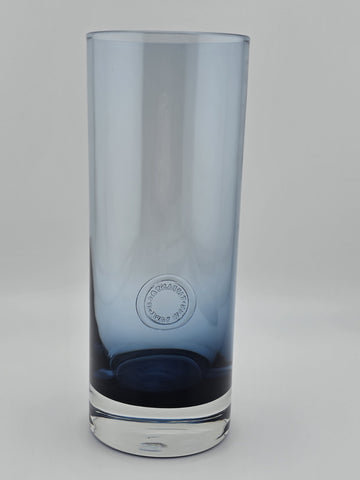 Rare Tiffany & Co Blue Lead Crystal Cylinder Vase England Applied Medallion 8"