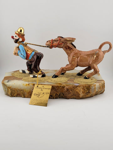 Rare Vintage 1985 Ron Lee Clown Pulling Donkey 24k Gold Filled Hand Painted.