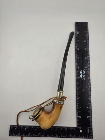 Rare Antique 19th C Meerschaum & Silver Tone Smoking Pipe W Long Stem.