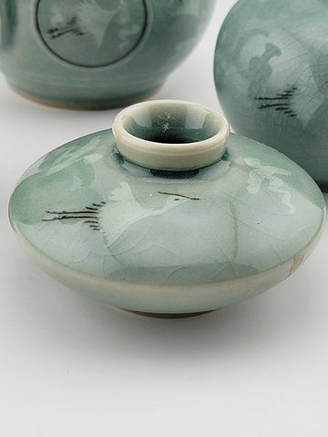 Rare Set Of 4 Goryeo Celadon Cloud & Crane Design Mineiwa Korean Living National