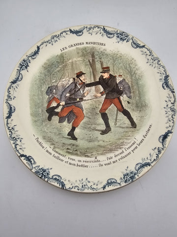 Set Of 6 ANTIQUE FRENCH TERRE DE FER PORCELAIN MILITARY PLATES. 7.5 Inch.